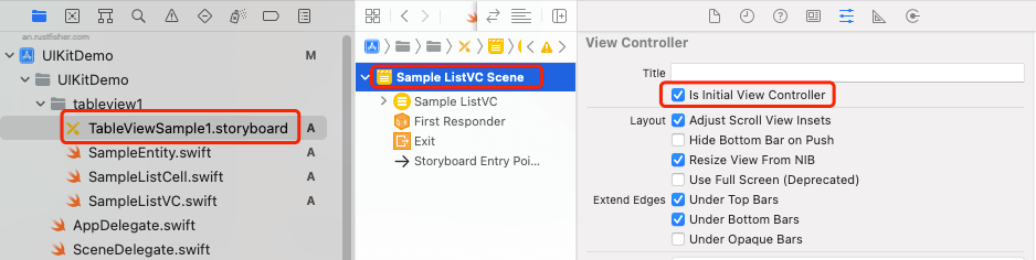 勾选 Is Initial View Controller